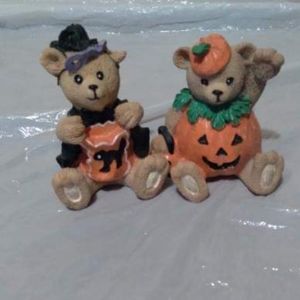 2 mini Halloween pumpkin teddy bears